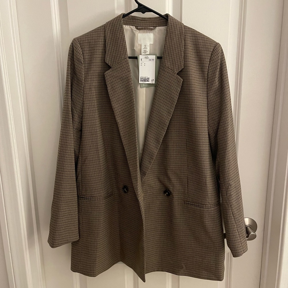 NWT H&M Oversized Brown Houndstooth Blazer